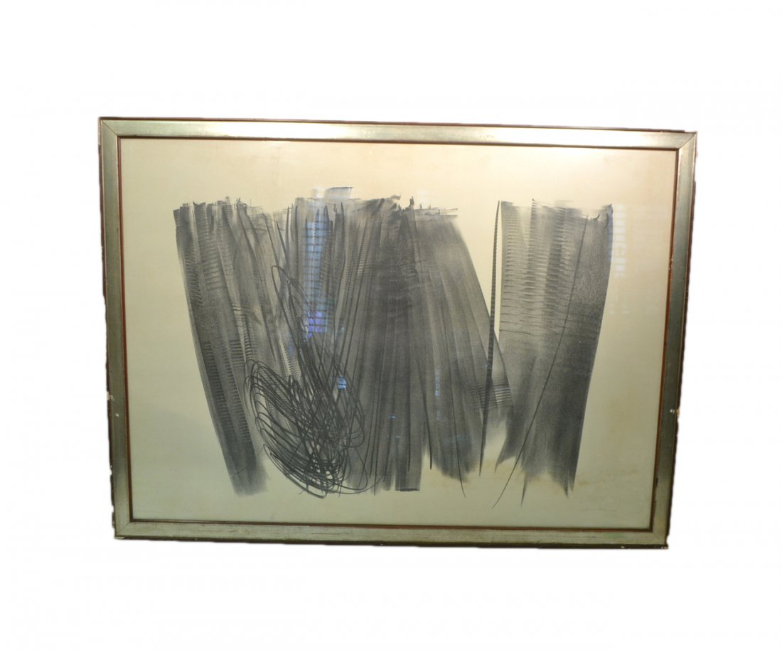 Hans Hartung, Lithograph - Abstract: New York School abstract expressionist composition with vertical thrusts on Rives paper. Numbered "49/75" and signed "Hans Hartung" in bottom margin. [Art: 40 1/4" W x 28 3/4" H; Frame: 43 3/4" W x 31