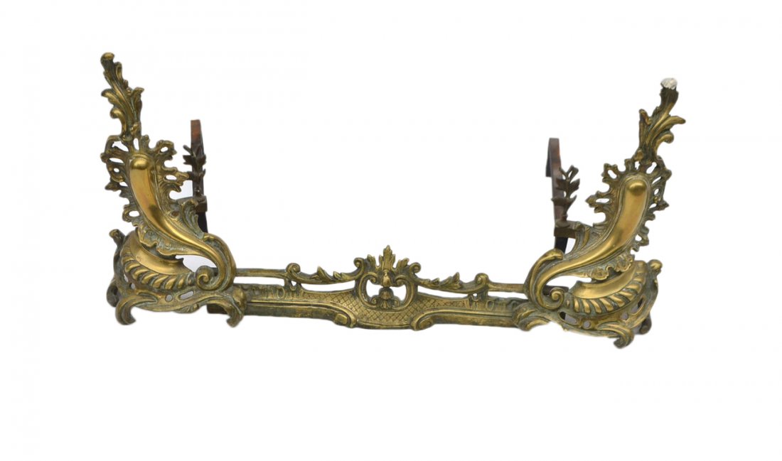 Brass Fire Fender: Rococco style fire fender. [33" W x 20" D x 17" H].