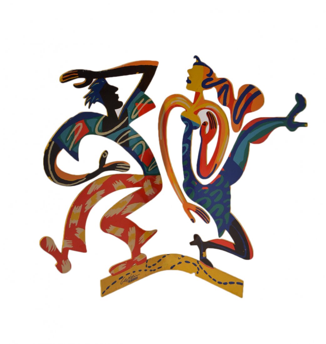 David Gerstein Steel Sculpture: David Gerstein (Israel, b. 1944) serigraph on still printed on two sides. [12 1/2" W x 11 1/2" H]. Some paint loss, otherwise good condition.