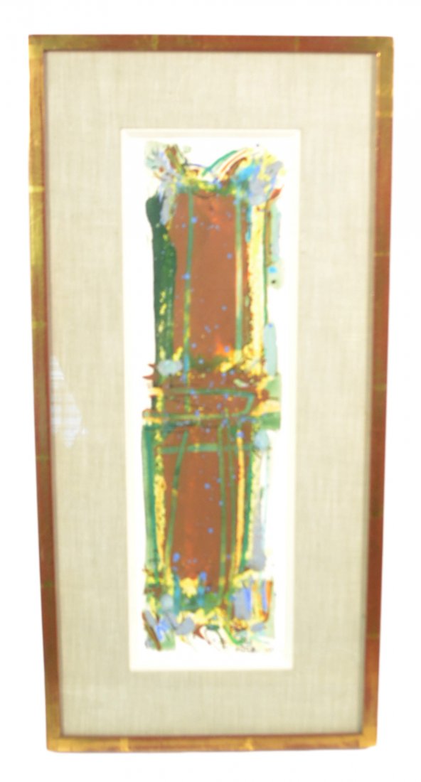 John Harrison Levee, Abstract: John Harrison Levee (American, b. 1924). Untitled abstract. Gouache and ink on paper signed and dated '57, lower right. Framed. [Sight: 12 3/4" x 3 1/2"].