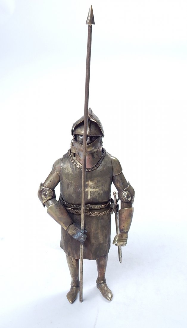 Model of a Knight: Depicts a knight in full armor with hinged face guard, revealing fully articulated face. [11" H], in good condition.