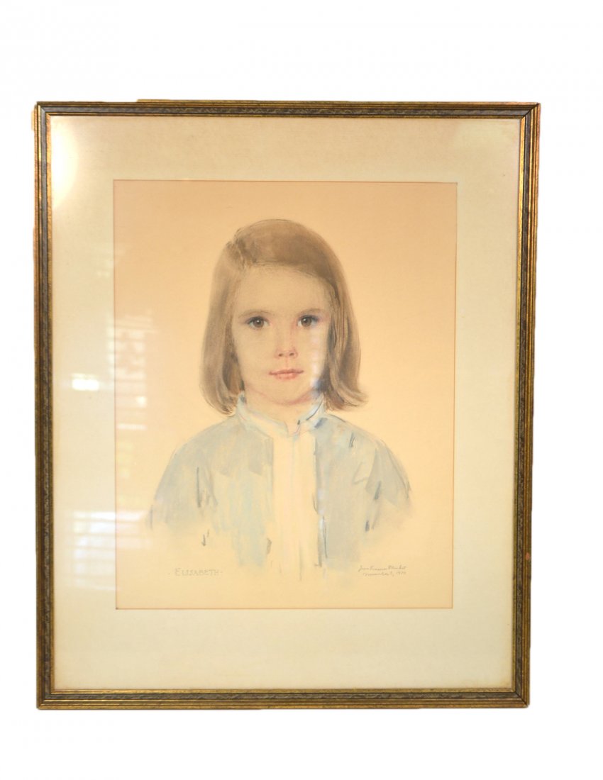 Painting - Portrait of a Girl: Framed painting of a girl "Elisabeth". [Art: 15" x 19"; Frame: 22" x 27"]. Some fading, overall good condition.