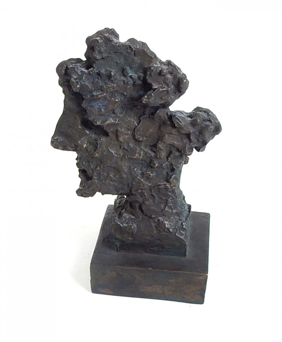 Max Weber, Abstract Bronze Head: Max Weber (American, 1881-1961). Sculpture of a man's head in bronze. Signed on the bottom "Max Weber" and dated 1959. Accompanied by incised bird figure, marked "Roman Bronze Works, NY".