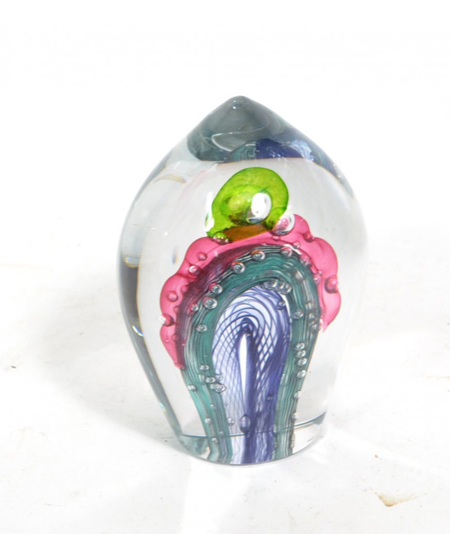 Kosta Boda Spear-Form Paperweight: Glass green, red, pale blue, cobalt paperweight. ED #0090 - 16/300. Good condition.