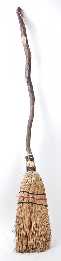Straw Broom with Natural Wood Handle: Straw broom with natural wood handle. [8" W x 50" L]. Some losses to straw, sold "as is". From the Estate of Charles Lamb.