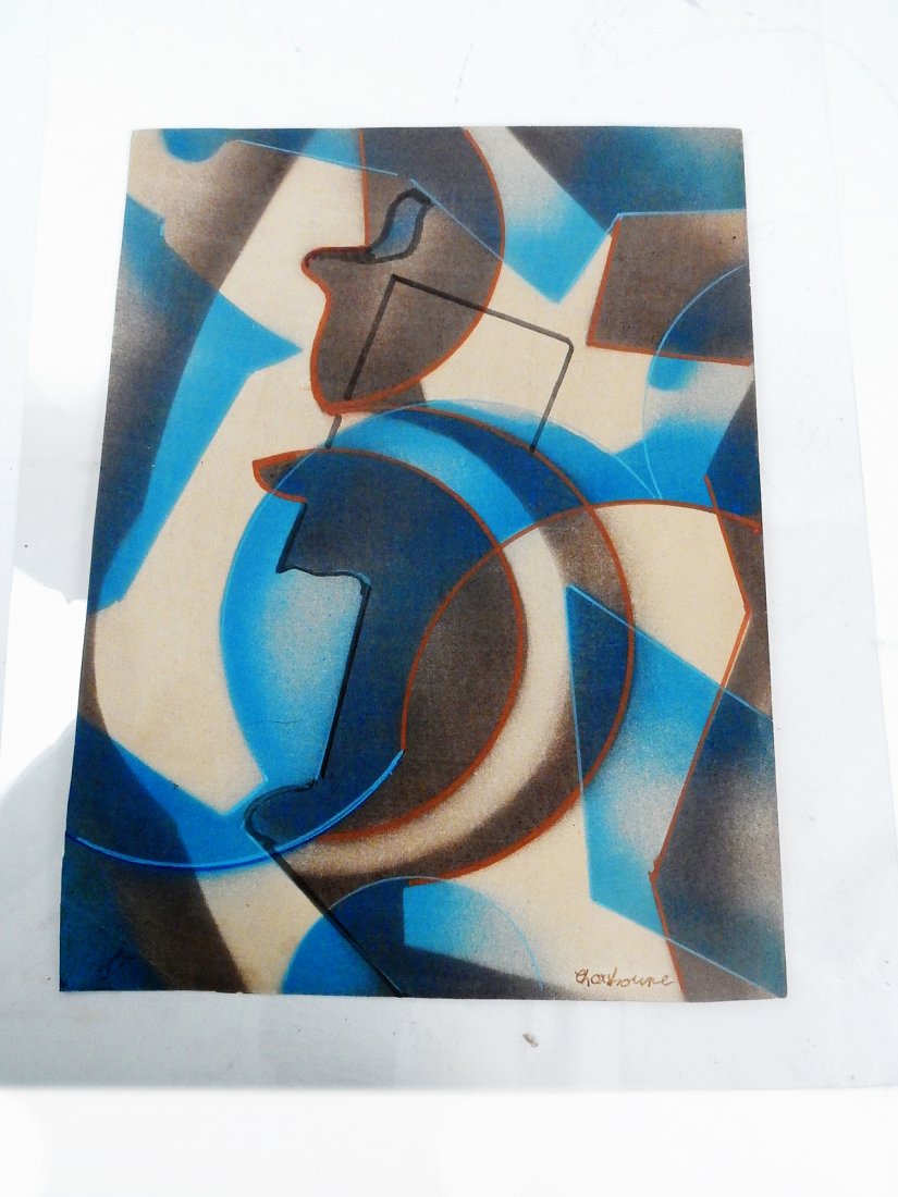 After Serge Charchoune, Mixed Media: Mixed media abstract on card stock bearing inscription "Charchoune". [11 3/4" W x 15 3/4" H]. Good condition.