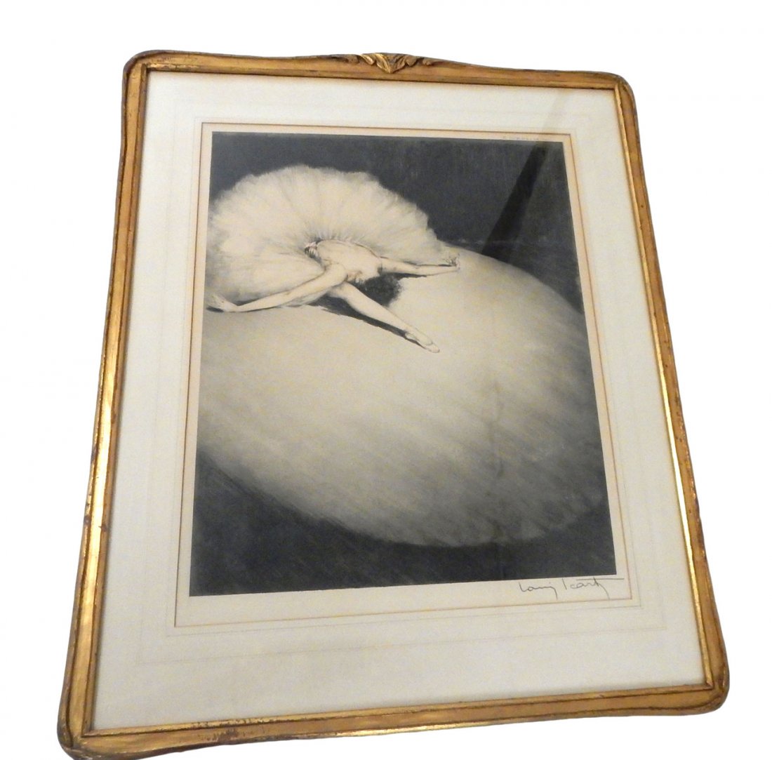 Louis Icart Ballerina Print: Louis Icart, "Ballerina, Pairs, 1931". Signed lower right and copyright mark and date upper right. Framed and matted. [Art: 15" W x 18 3/4"; Frame: 21" x 27 3/4"]. Some age-toning, otherwise in good c