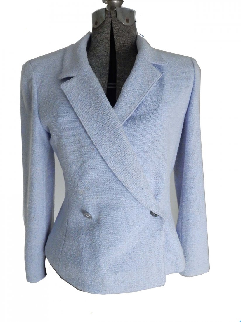 Lavender Chanel Jacket: Lavender colored Chanel double breast jacket. Bears Chanel label. Size 40. All buttons intact.