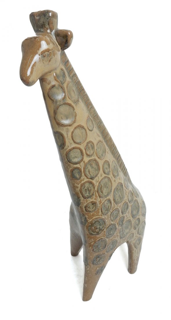 Gustavsberg Ceramic Giraffe, Lisa Larson: Large ceramic giraffe designed by Lisa Larson for Gustavsberg Sweden, bears Lisa Larson label and Gustavsberg label on bottom. [Partial: 14 3/4" H]. In good condition.