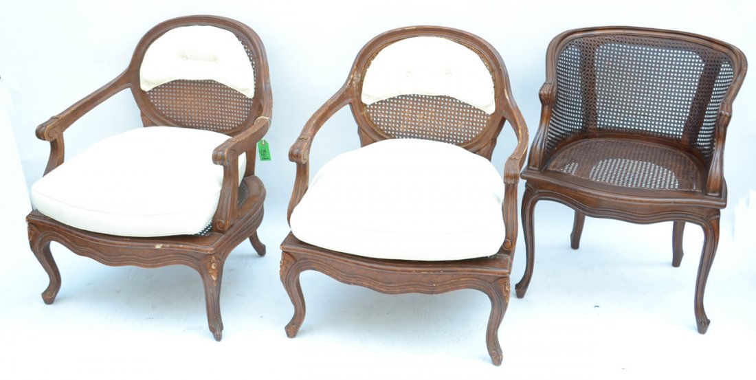 Provencial Settee and Three Chairs: A pair of caned back chairs, single chair, and a settee. [Largest: 54" W x 29" D x 30" H].