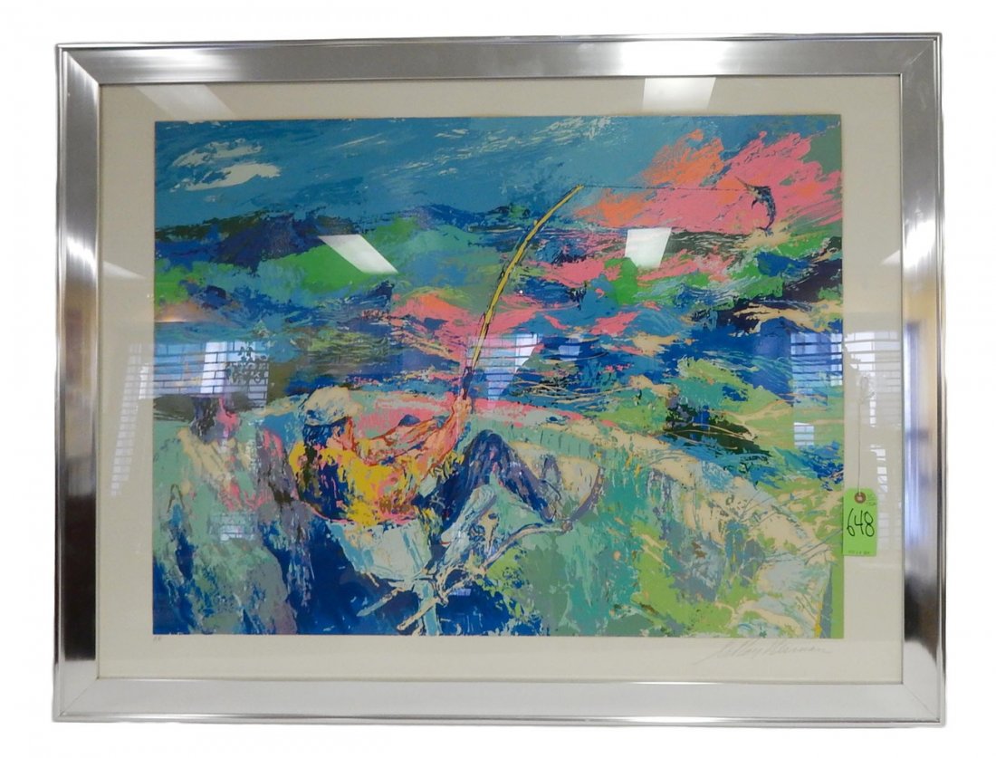 Leroy Neiman, Artist's Proof: Artist's proof serigraph "Marlin Fishing", 1977. [Art: 34" x 25 1/2" on larger sheet. Boldly signed bottom right "Leroy Neiman" and inscribed at left "A.P.". Contained under glass in a chrome frame. [