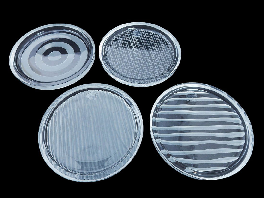 Lot of 4 Salviati Glass Coasters: Contemporary set of four art glass coasters, Salviati, Venice, Italy. In original box. [4" Dia]. In good condition.