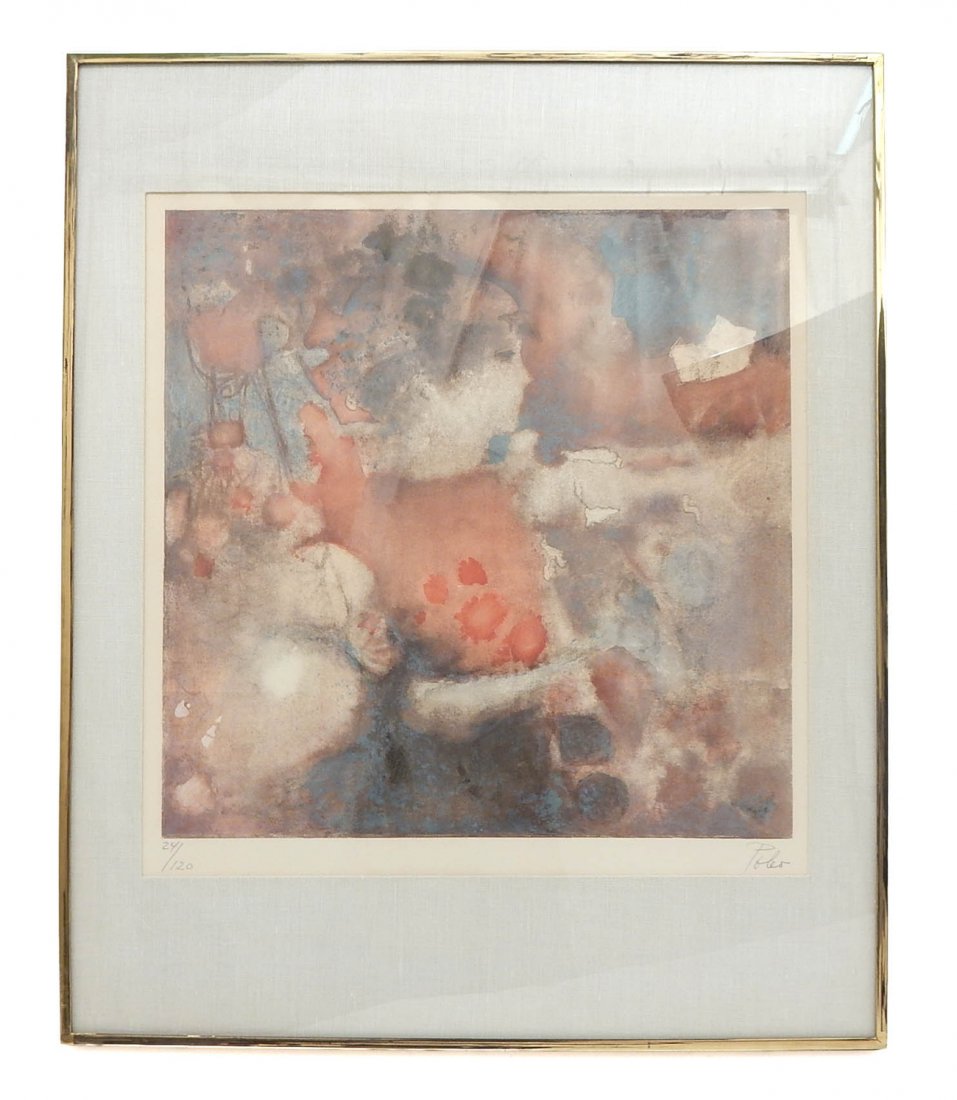 Hector Poleo, Lithograph of Young Girl: Lithograph of a young girl signed "24/120 Poleo". [Art: 18 " H x 17 1/2" W; Frame: 26" H x 21 1/2" W]. Good condition.