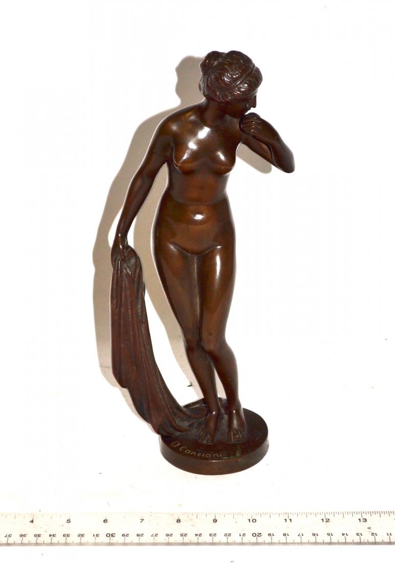 Alphonse Carciani Venus: A bronze sculpture of a nude woman, drapery, Venus engraved. Bears "A. Carciani. Founders mark 46". Repaired arms.