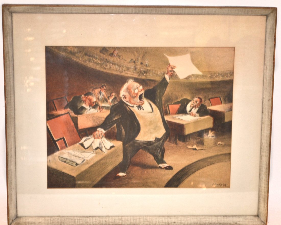 William Gropper, Litho - The Senator: William Gropper court scene, in good condition. [Art: 17 1/2" x 13 1/2"; Frame: 25 1/4" x 21 1/4"].