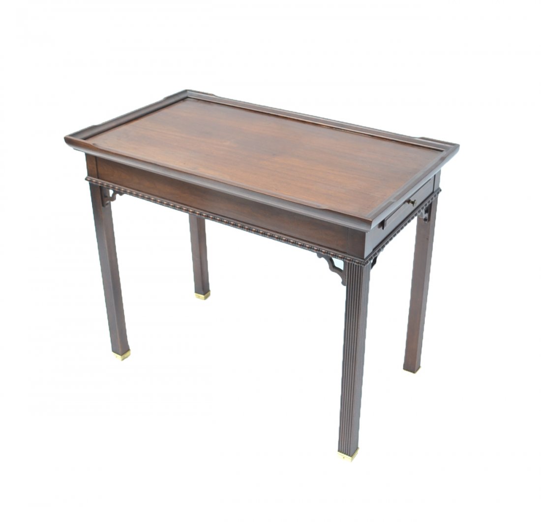 Writing Table: Chippendale-style mahogany tray top writing table. [33" W x 18" D x 26" H]. Very good condition.