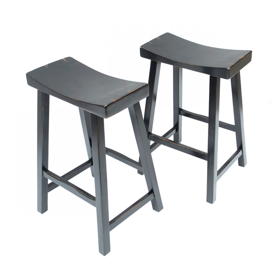 Pair of Asian-Style Stools: Pair of ebonized Asian-style stools. [18" W x 9" D x 27" H]. Good condition.