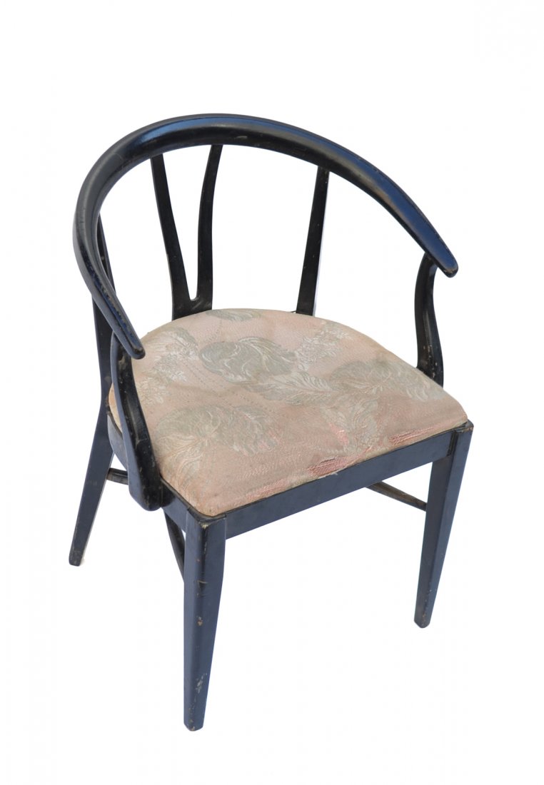 Hans Wegner Armchair: Hans Wegner Asian-style armchair. [24" W x 20" D x 32" H]. Scratches to finish, fabric very worn.