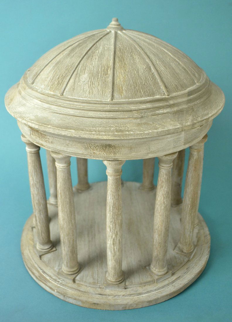 Contemporary Conservatory Model: Manufactured for Restoration Hardware. 12 column dome top model with weathered finish over carved wood. [15" Dia x 16" H].