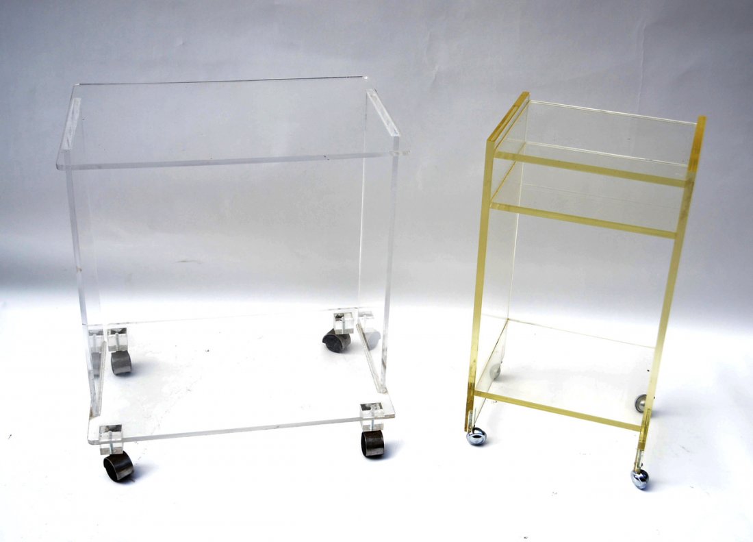 Two Lucite Carts: Two modern Lucite carts on casters. [21" x 15 1/4" x 23"].