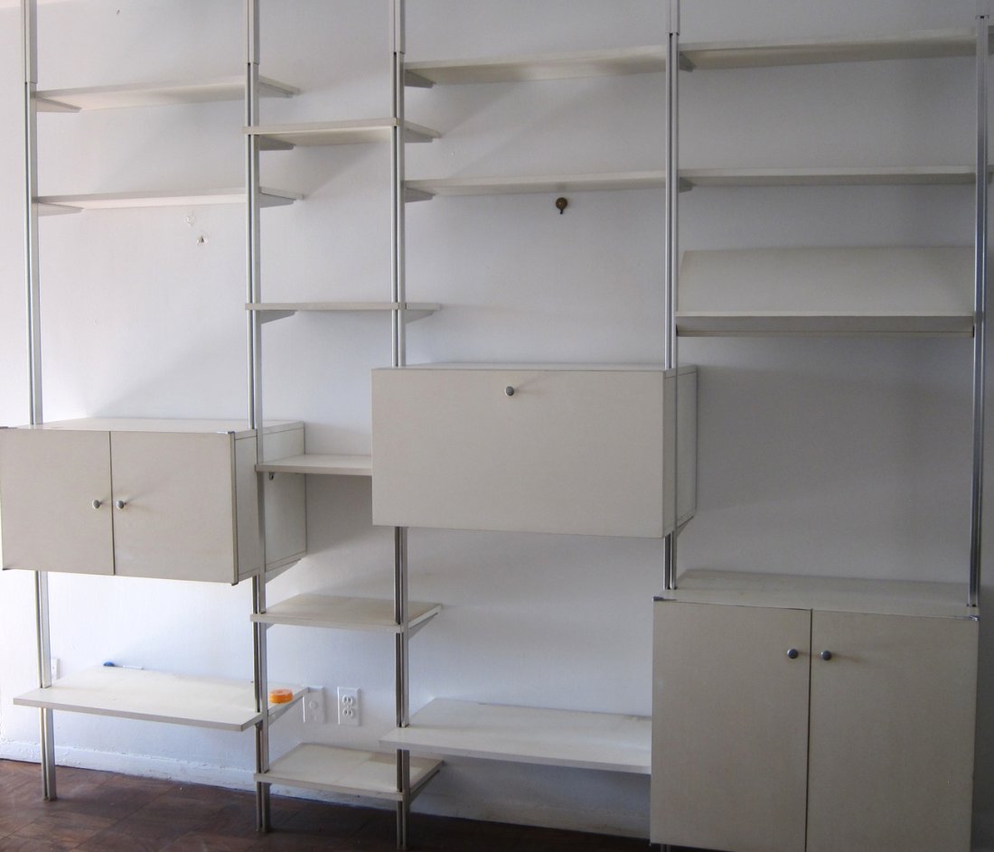Modern Wall Unit: Chrome and creme laminate wall unit. Overall good condition. [6' x 8']