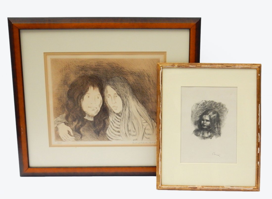 Two Vintage Prints - Renoir and Soyer: Comprises: 1.) Auguste Renoir, 1904, lithograph. "Claude Renoir Tourne A Gauche" (Marx 15). From the Vollard album of 12. [Plate impression 8 7/8" W x 6 3/8" H on larger sheet; Matted and framed under