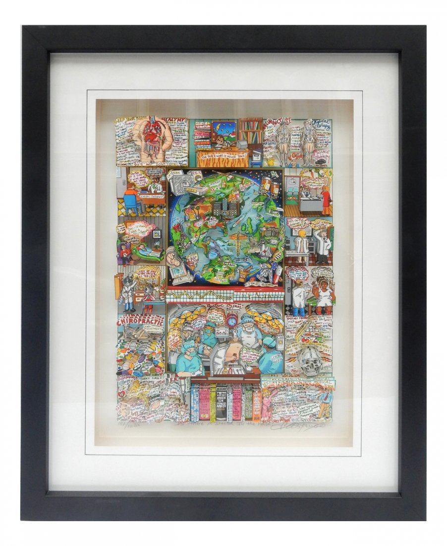 Charles Fazzino, Pop Art: Pop art 3-D construction with printed and embellished raised elements. Signed and inscribed in bottom margin "187/350 DX, Is There A Doctor In The House?, Charles Fazzino". [Art: 21 1/2" W x 17" H on 