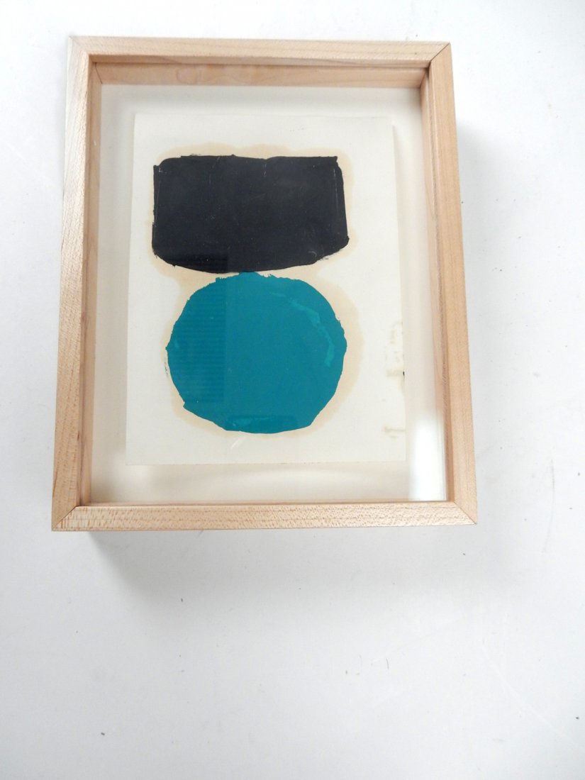 After Ray Parker, Abstract, Oil on Paper: After Ray Parker, inventory # in pencil on back: "h6#12704". Abstract green and black. "Washburn" gallery label on back. [Art: 6" H x 4 1/2" W; Frame: 8" H x 6 1/2" W. In good condition; oil leaching.