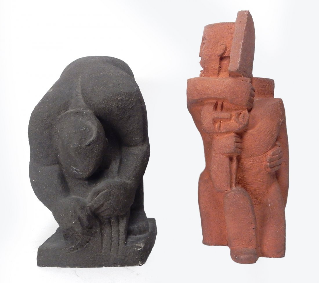 Two Figural Terracotta Sculptures: Aaron Goodelman (1909-1980). Two figural terracotta sculptures, signed. 1954 and 1956. [Tallest: 10" H]. Minor chips to base.