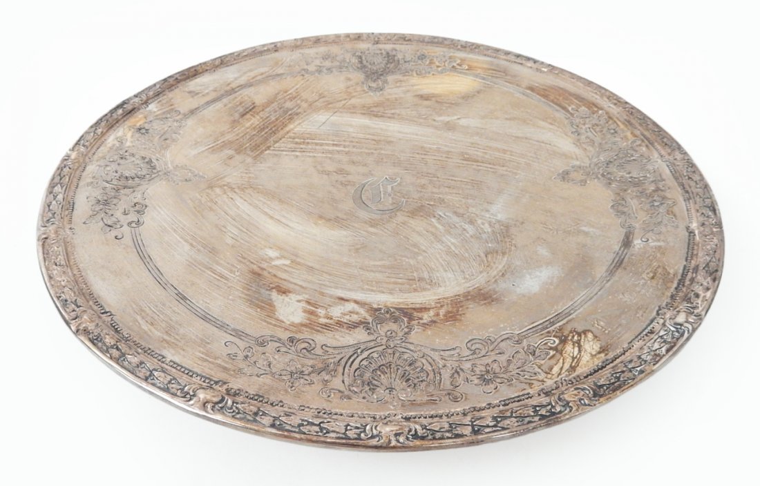 Black, Starr, Frost-Gorham Sterling Tray: Black Star & Frost, Gorham sterling tray with incised decor around perimeter and bears monogram in center. Some wear. 13 ozt inclusive.
