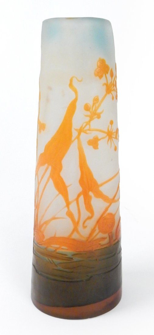 Galle Cameo Vase: Galle cameo vase signed "Galle" in cameo with star mark, 1904-1914. [11" H x 4" x 2 7/8"].