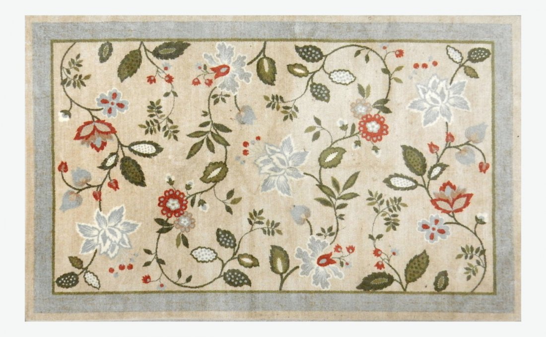 Contemporary Floral Rug: Overall good condition, needs cleaning. [97" x 60"].
