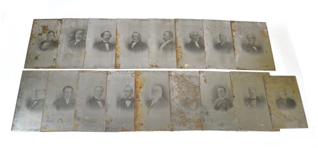 15 Antique Steel Engraving Plates: Group representing American Presidents, Statesmen, and other notables. Most plates 10" x 7" and stamped on reverse "John Sellers & Sons, Sheffield, England". Personalities include: Martin Van Buren, T