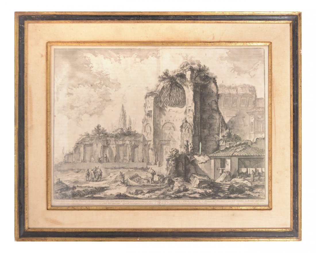 Piranesi, Etching - Architectural Study: Depicting ruins of a cathedral or large structure. Titles in Italian below image. [Art (sight): 16 1/2" x 22 1/4"; Frame: 23 1/3" x 29"]. Light toning, center crease.