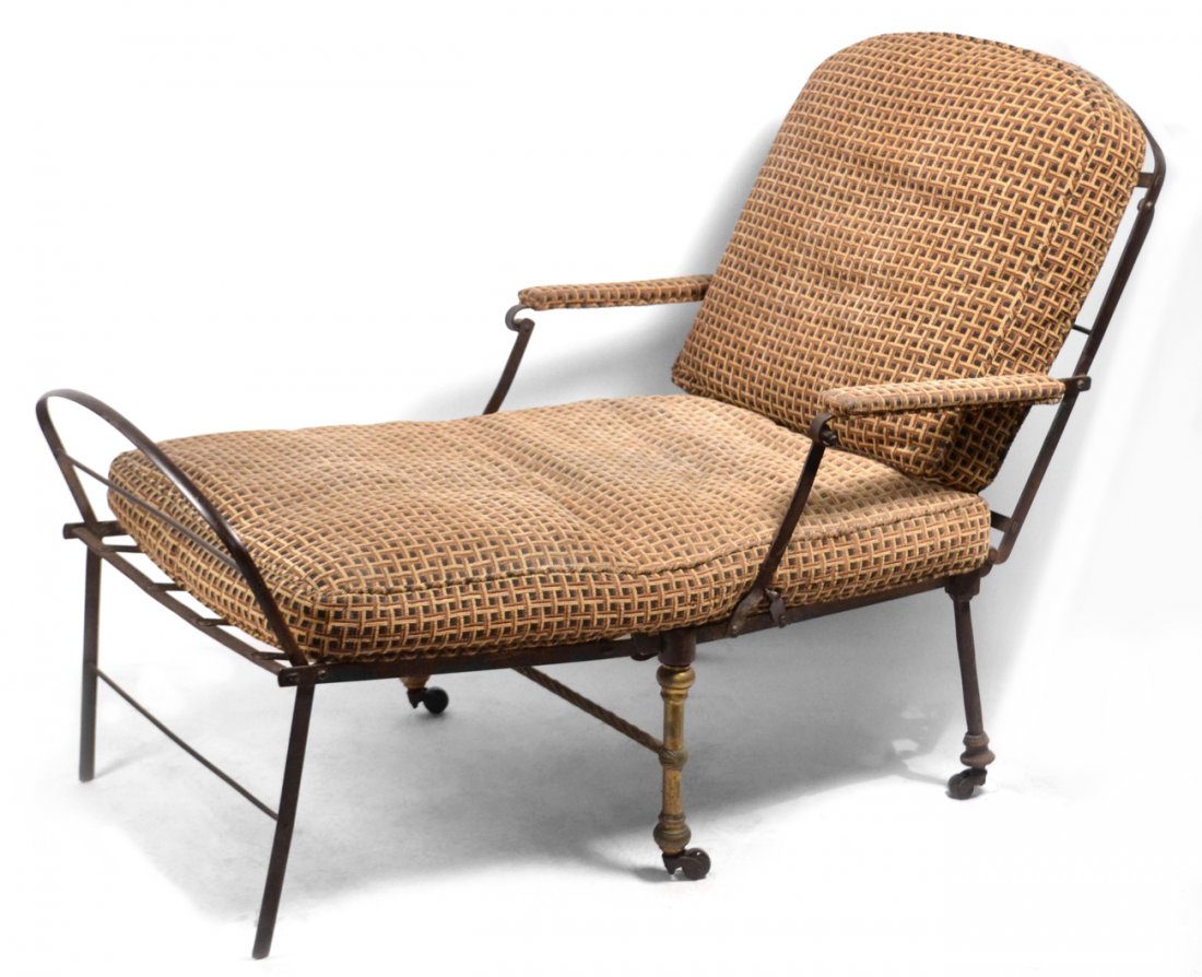 19th Century Campaign Chaise: Antique continental folding campaign chaise, having plaid upholstered cushions.