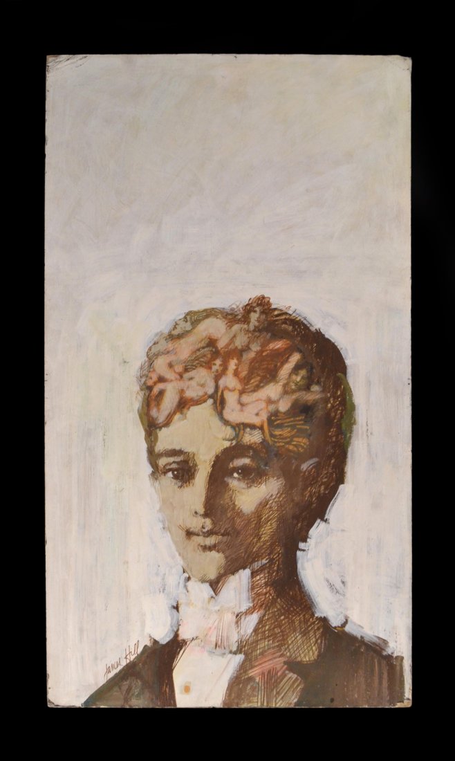 James Hill, Book Cover "Confessions of..: Large scale book cover illustration for "Confessions of Felix Krull, Confidence Man" by Thomas Mann. Published by New American Library, New York, 1963. Signed bottom left accomplished in gouache, brow