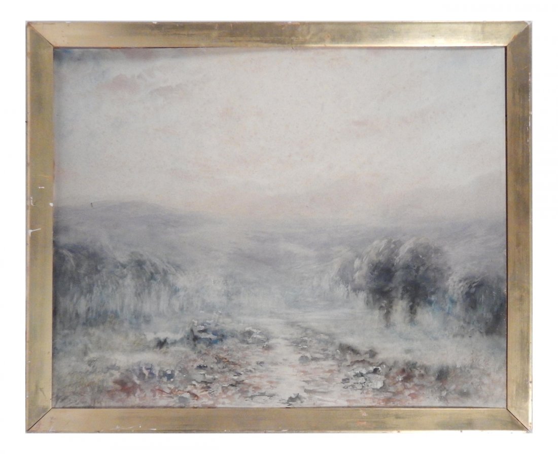 Herbert John Finn, English Landscape: Watercolor. Rolling hills landscape. Signed and dated bottom right. 1912. [Art (sight): 25" x 31 1/2"; Frame: 28" x 34 3/4"]. Foxing, surface grime.