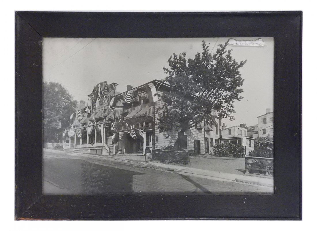 H.F. Dutcher, "Nyack, NY", Signed Photo: Signed photograph featuring the Hotel St. George in downtown Nyack. Framed under glass. [Sight: 13" H x 19" W; Frame: 17" H x 13" W]. In overall good condition.