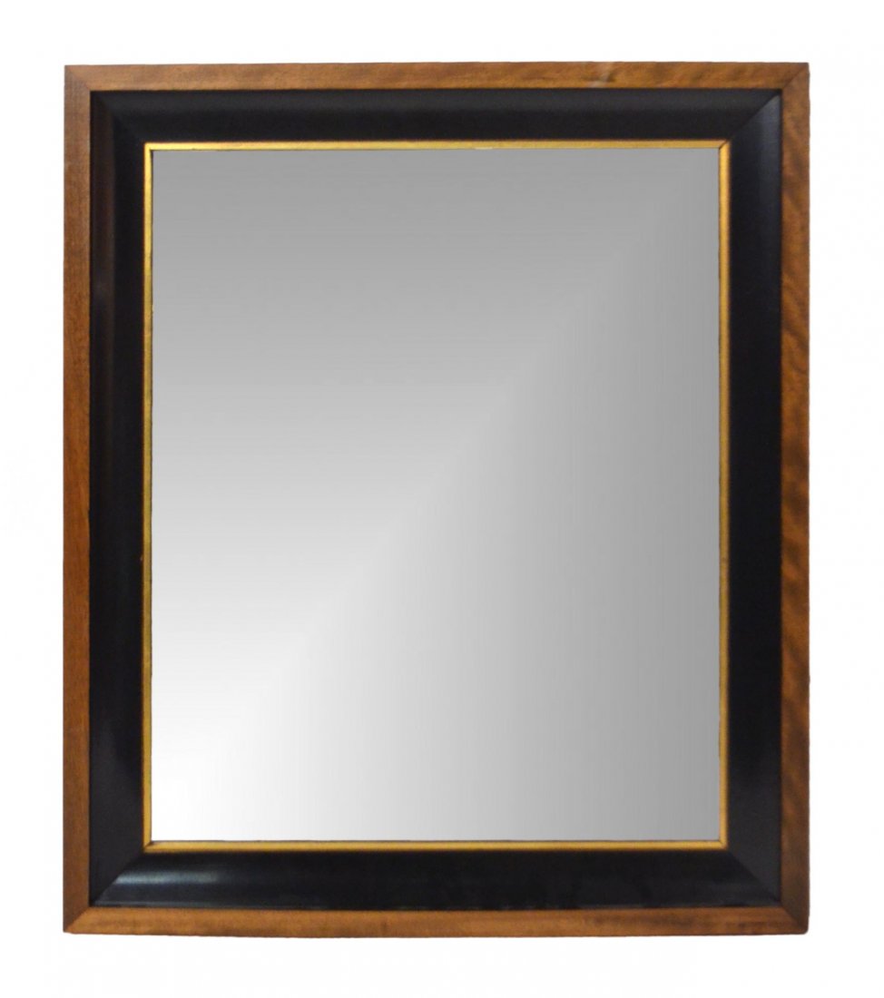 Mahogany and Ebony Mirror: Mahogany and ebony mirror. [27" H x 23" W x 1 3/4" D]. Minor blemish top right, otherwise overall good condition.