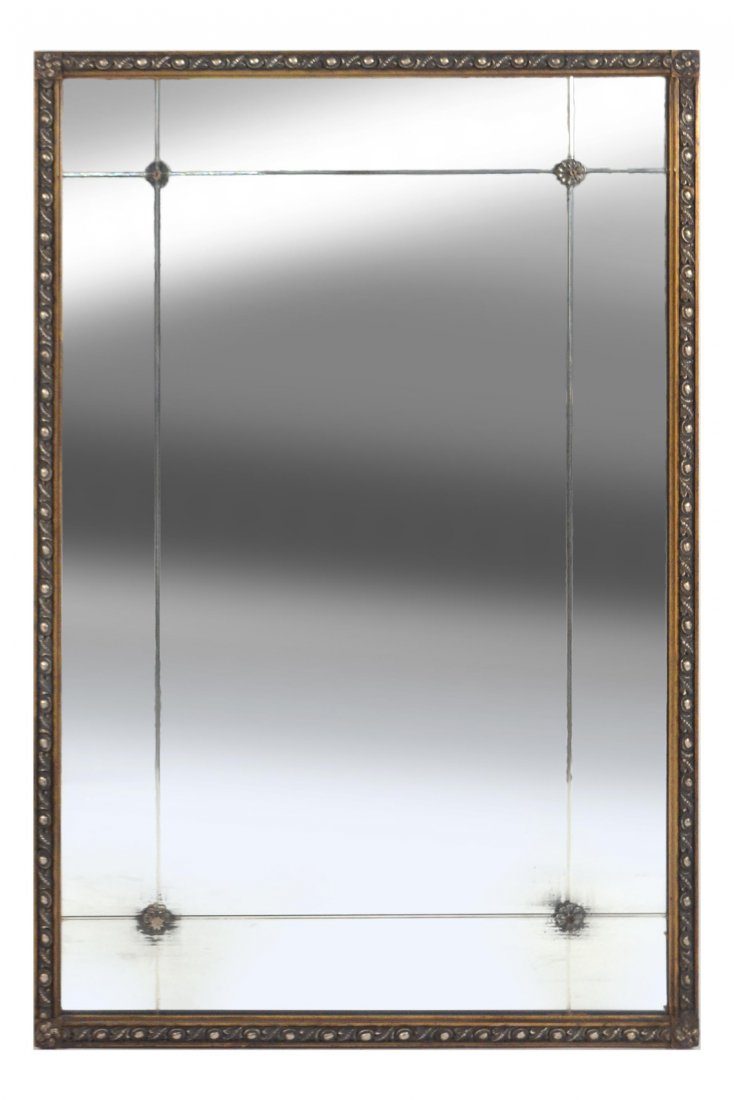 Carved Panel-Form Mirror: Carved panel-form mirror with rosette decor. [36" x 24"].