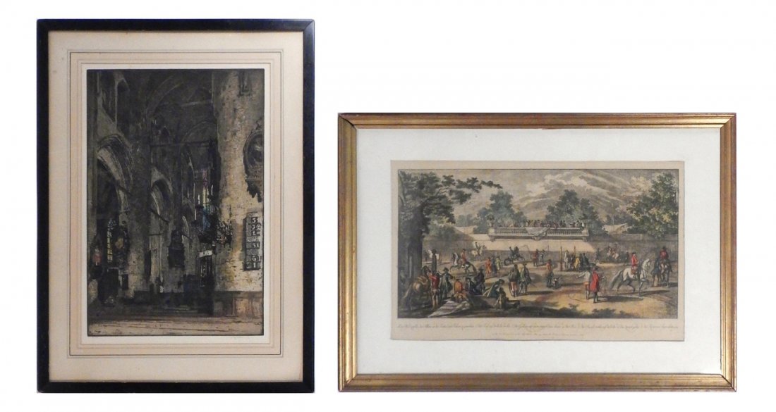 2 German Works - Kasimir, Ridinger: Two German works on paper, etching and aquatint, comprising: 1.) "Interior of St. Catherine's Cathedral" (Hamburg, Germany). Signed bottom right in blank bottom margin "Luigi Kasimir" and number left 