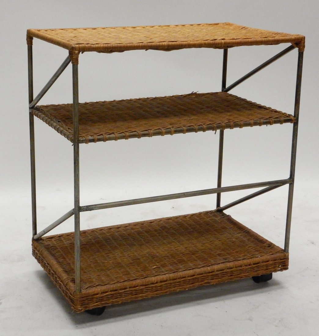 Three-Tier Rattan Cart: Three-tier rattan cart. Minor losses.