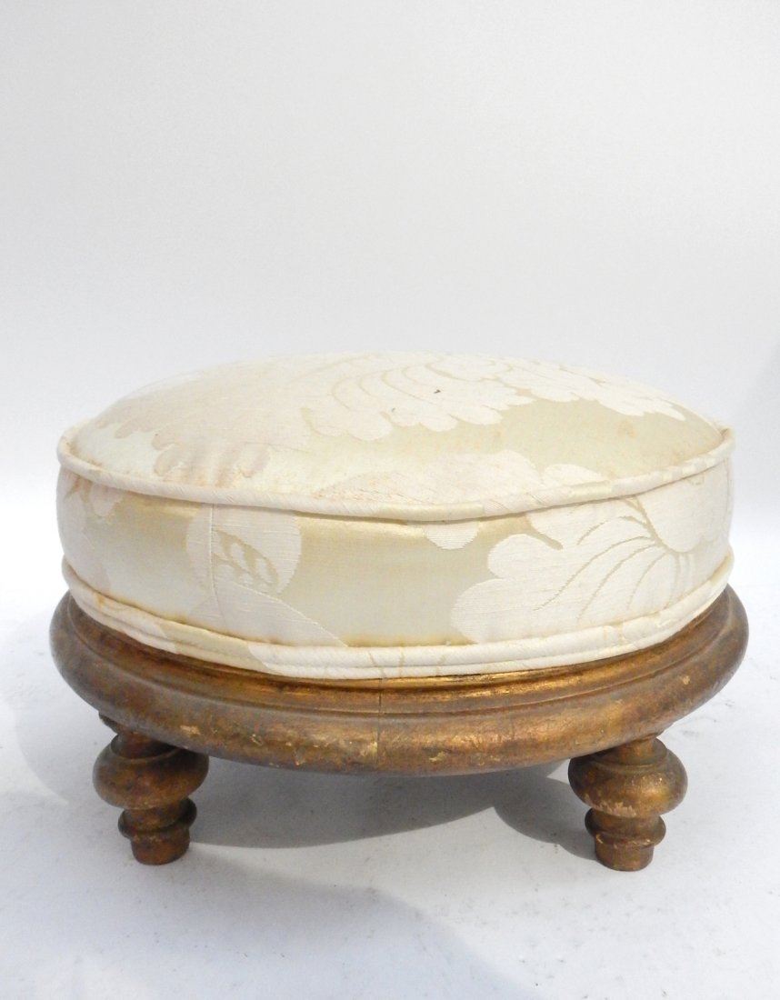 Decorated Miniature Trunk and Stand: Decorated panel style trunk together with a rolling stand. [19" W x 12" D x 12 1/2" H].