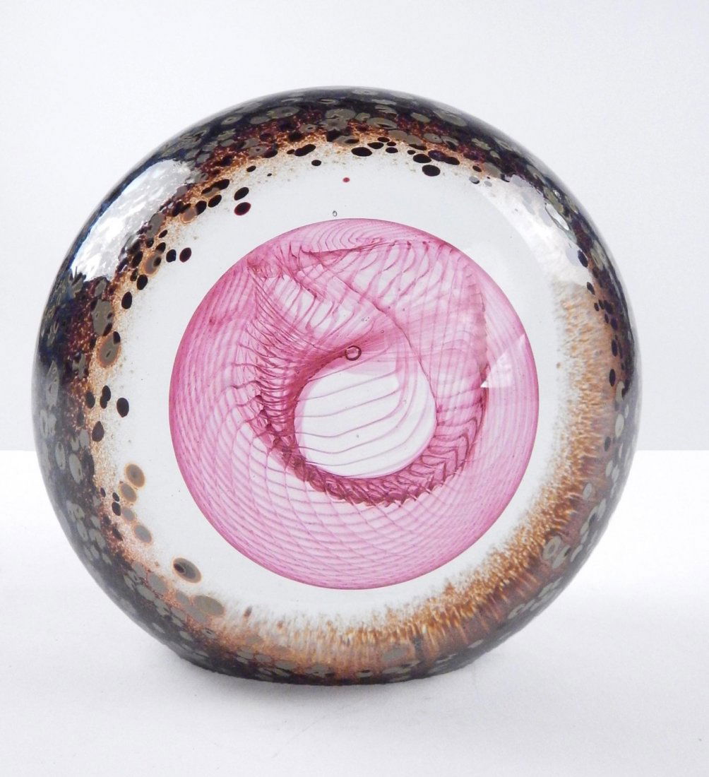 Large Glass Paperweight: Inscribed "C.B. Glass". [6 1/2" W x 3 1/2" D x 6" H]. Some scratches on bottom.