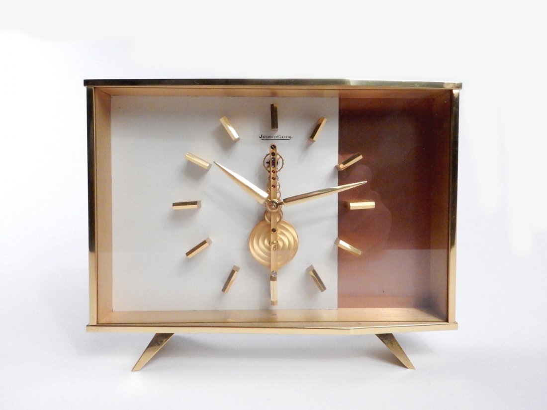 Jaeger-LeCoultre 20th Century Mantle Clock: Featuring brass frame and hardware. [7 3/4" W x 6" H]. Untested.