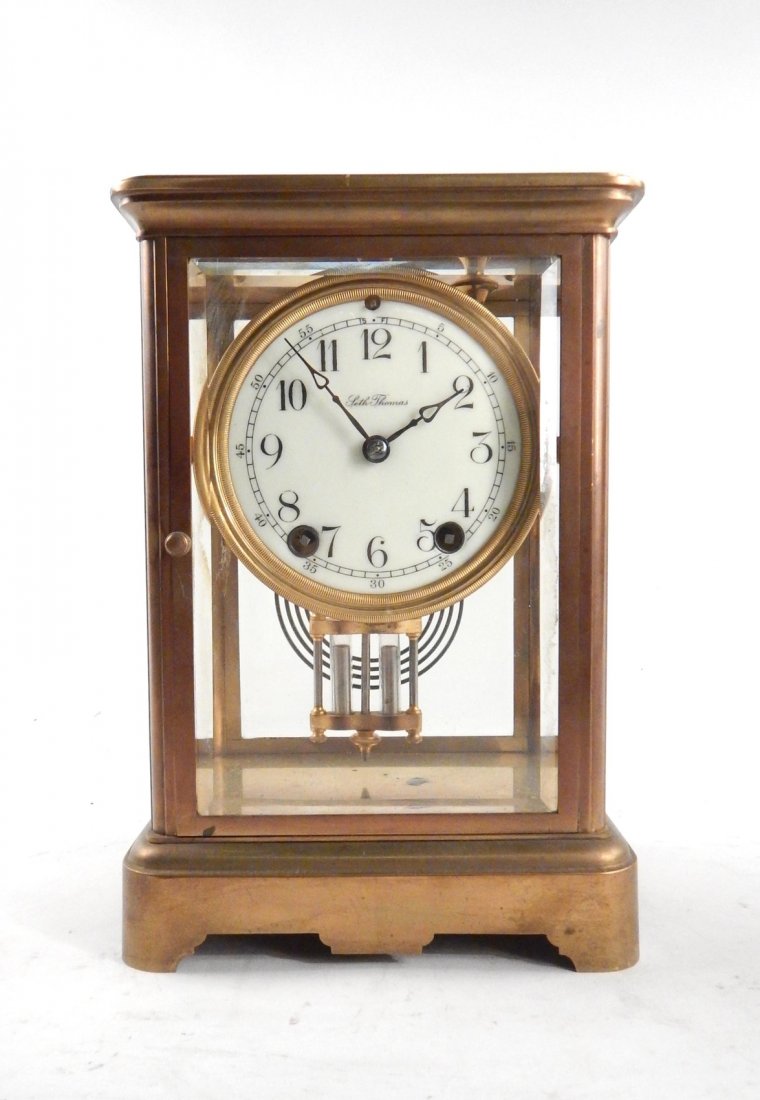 Seth Thomas Regulator Clock: Seth Thomas regulator clock with mercury pendulum. [6 3/4" x 5 1/4" D x 9 3/4" H].