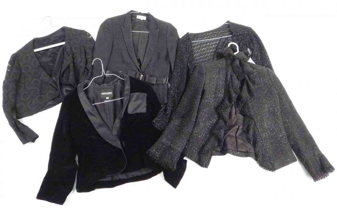 5 Women's Evening Blazers: Vintage clothing comprising 5 women's evening blazers. Approximately Size 4. In fair condition.