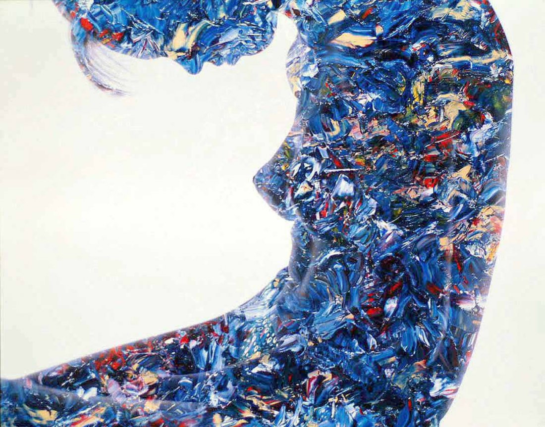 Michael Colavito, "Touch of Earth": Fine art print featuring a silhouette of a nude woman. Mounted on dibond. [24" x 30"]. In good condition.