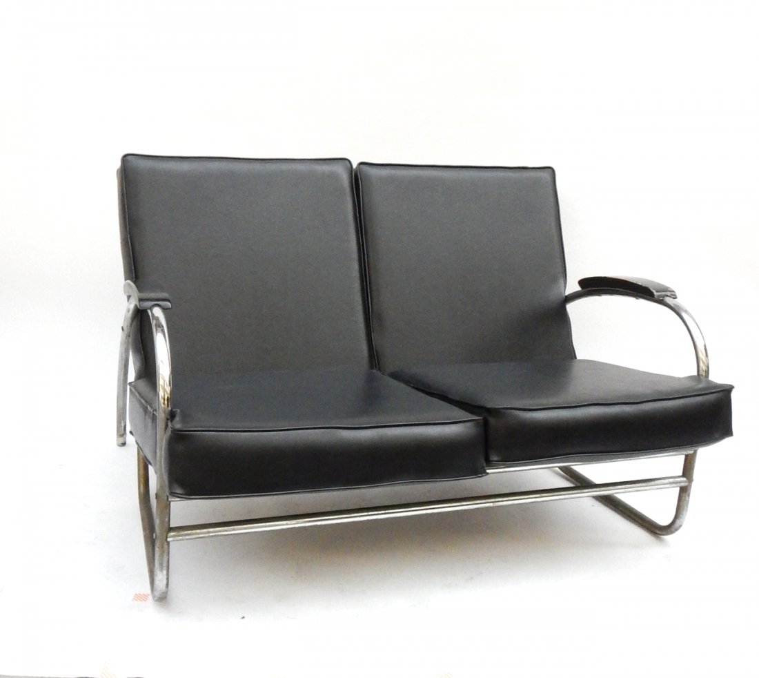 Chrome and Black Leather Settee (1 of 5)