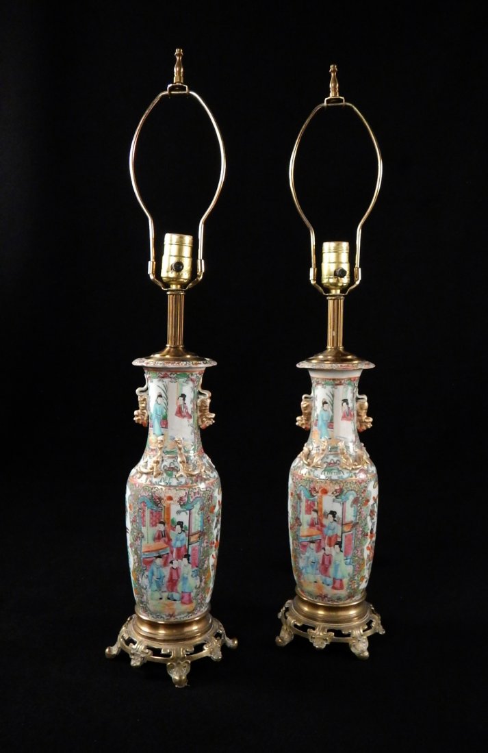 Pair of Rose Medallion Lamps (1 of 8)
